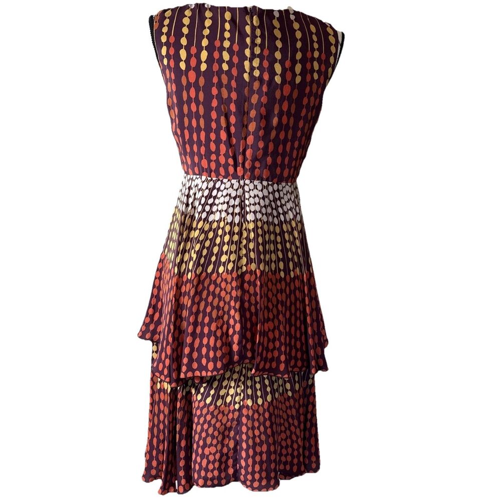 Anna Sui Made In USA Silk Ruffle Sleeveless Cocktail Dress Velvet Bow Multi Sz 4 - Picture 7 of 16